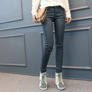 DANI LOVE Brushed-Fleece Coated Skinny Jeans