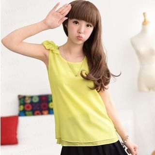 59 Seconds Chiffon Sleeveless Top with Bow Shoulder Accent