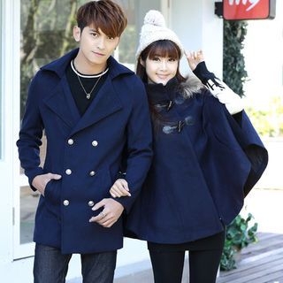 Igsoo Couple Matching Woolen Double-Breasted Coat / Cape Jacket