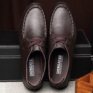 SHEN GAO Genuine-Leather Stitched Deck Shoes