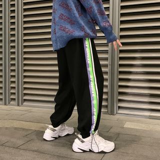 Side Striped Lettering Harem Pants