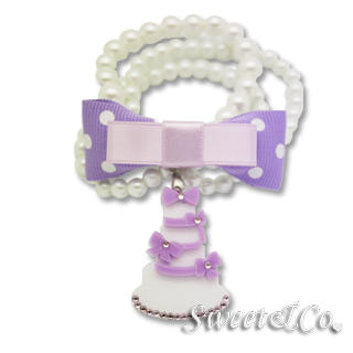 Sweet & Co. Sweet Purple polka dots bow dolly cake charm pearly bracelet Purple - One Size
