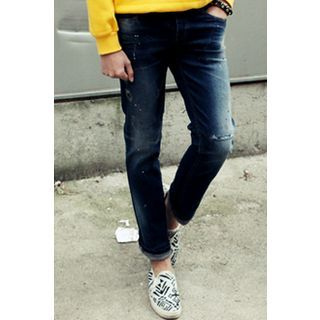 Ohkkage Striaght-Cut Distressed Jeans
