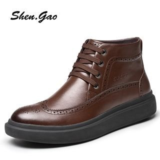 SHEN GAO Genuine-Leather Perforated Short Boots