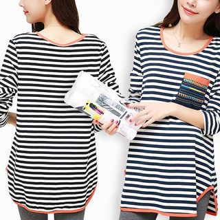 Mamaladies Contrast-Trim Striped Maternity T-Shirt