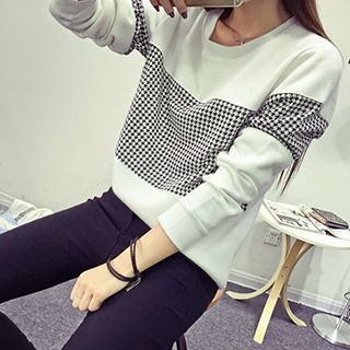 Fashion Street Houndstooth Panel Pullover