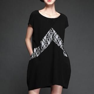 Mythmax Short-Sleeve Lace-Panel Dress