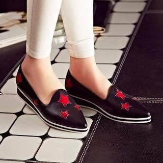 JY Shoes Star Accent Pointy Wedge Loafers