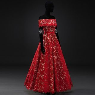 Royal Style Laser Cut Off-Shoulder A-Line Evening Gown