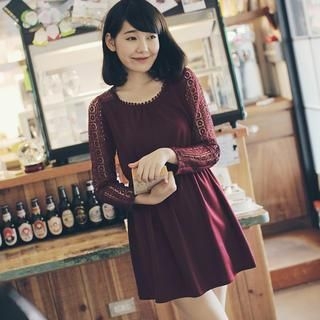 Tokyo Fashion Lace-Panel Long-Sleeve Dress