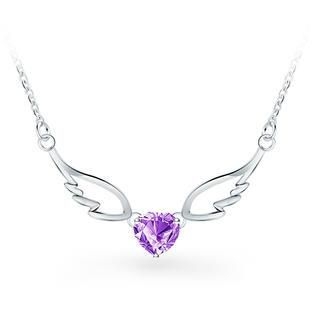 BELEC 925 Sterling Silver Angel Wings Pendant with Purple Cubic Zircon Necklace