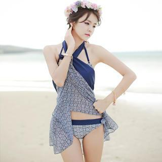 Zeta Swimwear Set: Geometric Print Bikini + Beach Cover-Up