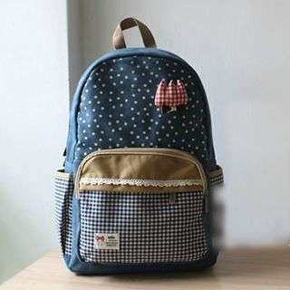 Ms Bean Print Gingham Panel Canvas Backpack