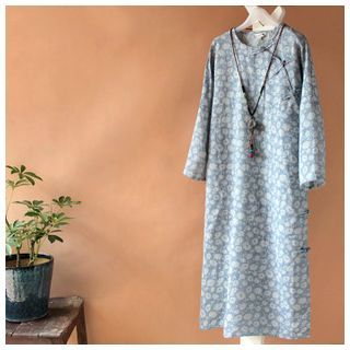 Rosadame Long-Sleeve Patterned Linen Dress