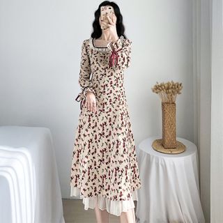 Long-sleeve Floral Print Midi Dress