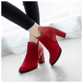 BAYO Faux Suede Block Heel Ankle Boots