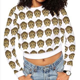 Sexy Romantie Monkey Printed Cropped Long-Sleeve T-shirt