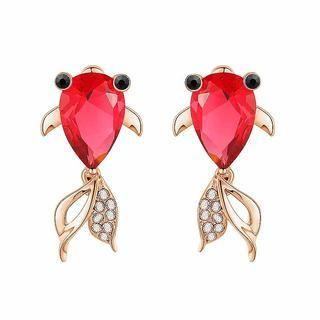 BELEC 925 Sterling Silver Goldfish with Red Cubic Zircon Earrings