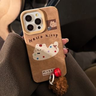 Cat Phone Case / Pom Pom Bell Charm / Set - iPhone 16 Pro Max / 16 Pro / 16 Plus / 16 / 15 Pro Max / 15 Pro / 15 Plus / 15 / 14 Pro Max / 14 Pro / 14 Plus / 14 / 13 Pro Max / 13 Pro / 13 / 13 Mini