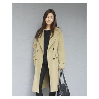 Second mind Notched-Lapel Double-Breasted Wool Blend Coat