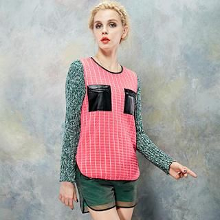 ELF SACK Knit-Sleeve Check Top