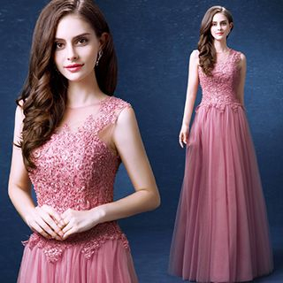 Angel Bridal Lace-Panel Evening Gown