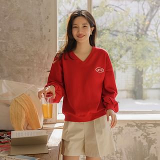V-Neck Letter Sweatshirt