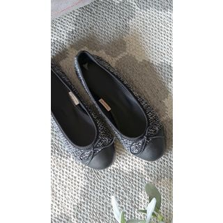 migunstyle Faux-Leather Trim Tweed Flats