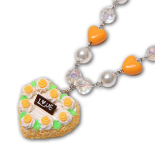 Sweet & Co. Neon Orange Rose Heart Shape Cake Necklace