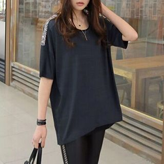 Fashion Street Short-Sleeve Sequined Long Blouse