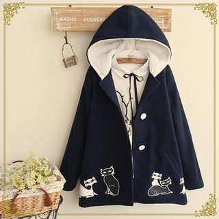 Fairyland Hooded Cat Print Coat