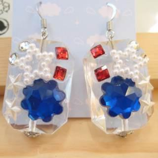 Blue flower shape diamond with little star earrings
