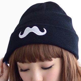 59 Seconds Moustache-Embroidered Beanie Black - One Size