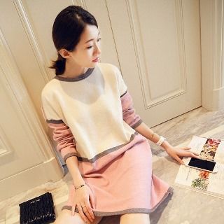 Romantica Long-Sleeve Color-Block Knit Dress