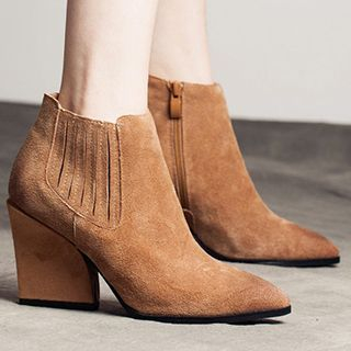 MIAOLV Genuine Suede Heeled Ankle Boots