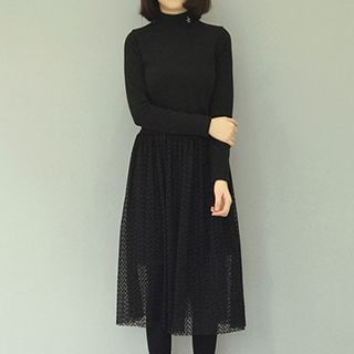 Eva Fashion Lace Panel Fleece-lined Skirt