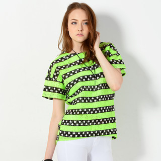 YesStyle Z Short-Sleeved Striped Dotted Lace Top Green and Black - One Size