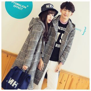 Simpair Matching Couple Houndstooth Hooded Coat