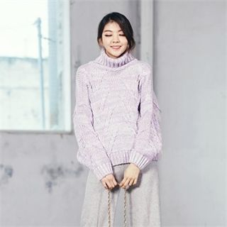 MAGJAY Turtle-Neck Melange Knit Top