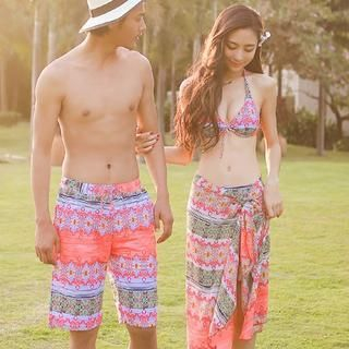 Sweet Splash Print Bikini + Beach Cover-Up Set / Matching Couple Swim Shorts
