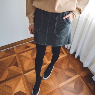 JUSTONE Stitched Wool Blend A-Line Mini Skirt
