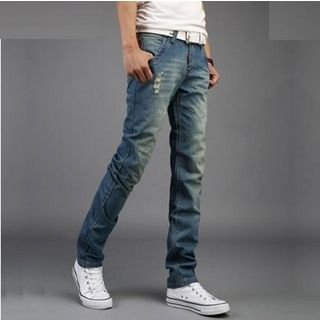 Kaleido Distressed Straight-Leg Jeans