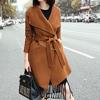 KUBITU Tie-waist Woolen Coat