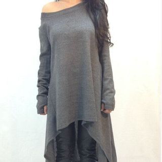 Onayaya Long-Sleeve Diagonal-Hem Dress