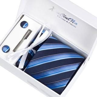 Xin Club Patterned Neck Tie Gift Set Blue - One Size