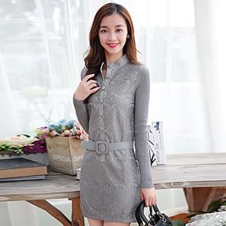 Romantica Knit Long-Sleeve Lace Dress