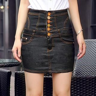 Denim Dash Button-front Denim Skirt