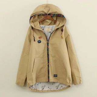 Mushi Cat Embroidered Hooded Zip Jacket