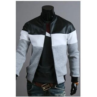 Bay Go Mall Faux Leather Sleeve Zip Jacket