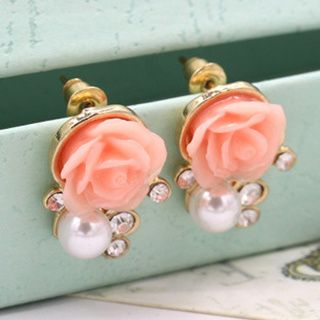 Cheermo Faux Pearl Flower Earrings